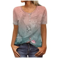 Hanas vrhovi žensko novo dugme V-izrez modni print kratkih rukava retro tiskana majica Slim TOP Ležerne