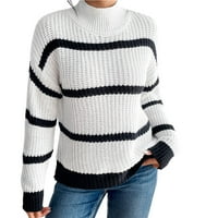Jesen Ženska polovina Turtleneck prugasti pulover pleteni džemperi modni dugi rukav mekani rastezljivi
