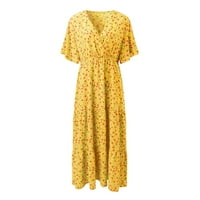 EFSTEB Ljetne haljine za žensko čišćenje haljina kratkih rukava struka plutana haljina od pune boje