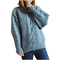 Zunfeo Dukseri za žene - Turtleneck Pulover udobni kabl pleteni džemper s ramenom na vrhu punjenja slobodnog