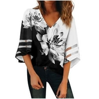 Bluze MLQIDK Plus veličine za žene Bell rukava V mreža mreža za patchwork bluzu vrhova ljetne casual