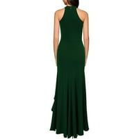 Ljetne haljine za žene tiskane rugajući izrez Maxi asimetrična casual bez rukava zelena m