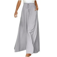 Ženske pantalone sa čvrstim bojama Elastična kaiš široka noga visoki struk dugi culottes