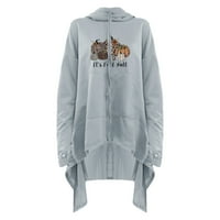 Žene Y2K Zip up hoodie - Dugi rukav Ispiši labav do 50% popusta na duksev za rubovice, jesen sive zveznice