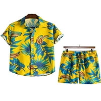 Glonme Men Short rukav Baggy PJS postavlja kratke hlače Radna odjeća Cvjetni print Ljeto Pidžama Set