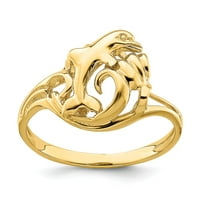 Čvrsti 14K žuti zlatni duphin skače u talasnim prstenu veličine 5.5