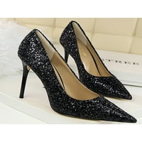 Ymiytan ženske modne zabave visoke pete Glitter pumpe Ženske radne lagane haljine cipele crne 8