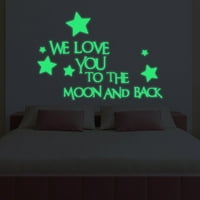 Volimo vas do mjeseca i stražnje zvijezde sjaj u tamno svjetlosnu zidnu naljepnicu