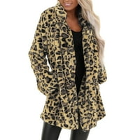 Asdoklhq Womens Cleance Coats plus veličina Leopard Fuzzy Topy Warm Winter Prevelizirani kaput dug kaput