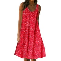 Wozhidaose Plus Veličina haljina za žene Crvene haljine za žene Print bez rukava plus veličine plaže