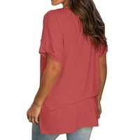Majice za djevojke V-izrezane labave gradijentne boje Pulover Ženski Ljetni vrhovi zazor ispod $ crvena