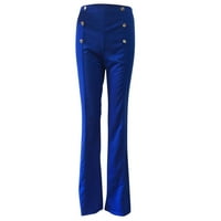 Ženska poslovna casual gumba široke noge dressy hlače ravne visoke pantalone sa džepovima plava m