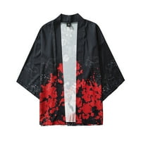 Wozhidase Muška košulja Ljetni japanski pet bodova rukava Kimono i Wocloak Jacke Top Bluze Ljetni vrhovi