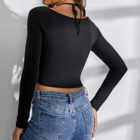 Ženski vrhovi čvrsti boje temperament Fashion Sexy Slim Dugi rukavi Bluza Leisure Black XS