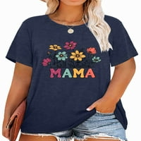 Majine majice ANBECH Plus veličine za žene Grafička mama sa cvijećem Print Prevelici majica kratkih rukava s okruglim vratom