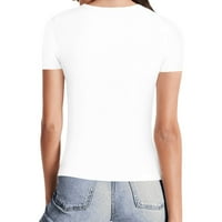 PXIAKGY T majice za žene Ženske kratkih rukava s dugim rukavima Trg Twirts Tors Ters White + M