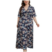 Plus veličina haljina za žene Ljeto na pola rukava Boho V izrez Print Sendress casual labavo Flowy Party