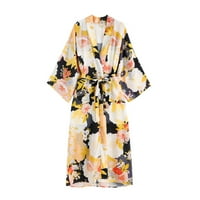 Voncos Opremnik za žene - Žene cvjetno tiskovina Šifonska plaža Kimono Cardigan Shawl rukav labav poklopac