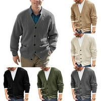 Modni muškarci V izrez Tanak casual pleteni džemper Cardigancoack pletene jakna Khaki XL