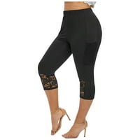 Visoke tamne za žene za žene Čvrsto čipkasti patchwork elastične strugove casual joga hlače crna xl