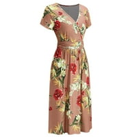 Haljine za žene ženski a-line kratki rukav s V-izrezom cvjetni duljinski džep vruće prodaje A-line haljine