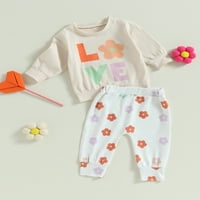 Coduop Toddler Baby Girls Cvjetni odjevnici postavljeni dugi rukav Love Dukserirt i cvjetne hlače