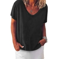 Ženske košulje modne žene V-izrez casual majica s kratkim rukavima, labav pulover majice crne xxxxl