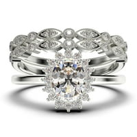 Prekrasan minimalistički 2. karat ovalni rez dijamantski moissan zaručni prsten, klasični halo vjenčani prsten, dva podudarna traka u 10K punog bijelog zlata, poklon za nju, obećavaju prsten