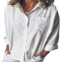 Rejlun dame okreću košulje na ovratniku Casual Button Bluza Radna majica Bijeli XL