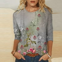 Ženska modna tiskana labava majica rukava bluza Okrugli vrat Ležerne prilike Sive s na prodaju