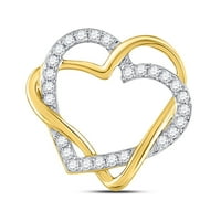 10KT Žuto zlato Ženo okruglo Diamond Double Heart Privjesak CTTW