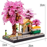 Set zgrada Sakura stabla, model zgrada trešnjeg vlaka, arhitektura DIY igračka za klima i odrasla osoba