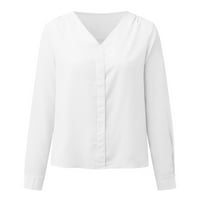 Ženska bluza Šifonska majica Daily Streetwear Fashion Spring Leisure V Crt Dugi rukav Dugme Solid Tops