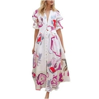 Plus size Deep V-izrez Ležerna haljina za žene Tanke visokog struka cvjetne tiskane maxi haljine zimski