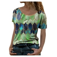 Modne žene okrugli vrat patchwork retro print kratkih rukava majica bluza na vrhu majica za žene ljetne