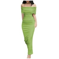 Ženske oblače čvrste gležnjače duljine kratkih rukava modna haljina od ramena zelena s