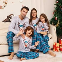 Elaililye Fashion Match Family Božić Pijamas Podešava domaća odjeća za spavanje s dugim rukavima Top + hlače Porodica Porodica Pajamas Podesite odjeću, plava