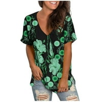 Apepal Womens T majice kratki rukav V izrez labavi ležerne ljetne vrhove sa džepom zelenom l