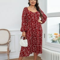 Plus size Maxi haljine za žene Ljeto V izrez Dugih rukava s dugim rukavima cvjetna print casual labava