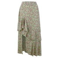 Xiuh ženski boho cvjetni print Split duge suknje elastična struka Swing Maxi suknja zelena xl