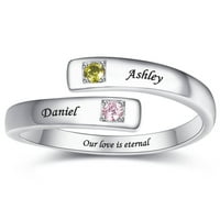 Ženski personalizirani sterling srebrni prilagodljivi prsten za nakit za žene ugravirana imena sa simuliranim