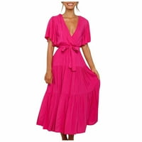 Jesenske haljine za žene dugih rukava vruća rasprodaja Ženska casual moda Solidna boja V-izrez čipkaste