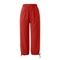 Pantalone za žene sredinim strukom džepova elastična struka pune boje labave ležerne duge pantalone