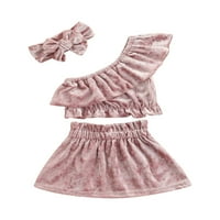 Hirigin baby Girls suknje set baršun vrhova s ​​jednim ramenom sa konopcem za kosu