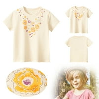Rovga majica za djevojčice Toddler Kids Beige cvjetna ljetna odjeća Dječji kratki rukav majica Djevojke