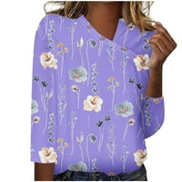 TKLPEHG rukavske majice za ženske ležerne labave mekane bluze pad cvjetnih tiskanih tipki s V-izrezom