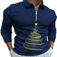 Tenmi Muška bluza s prednjim zatvaračem Božićne vrhove dugih rukava Xmas Polo majica Slim Fit Tee Festival