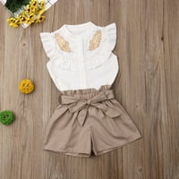 Franhais Kids Girls Outfits Set, Dugme Down Majice Tors + Bowknot Shorts Ljetna odijela za odjeću