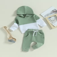 Wassery Toddler Boy Jesen Zimske odjeće Dugi rukav Kontrastni kapuljač dukserice Elastične hlače 3T