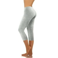 EFSTEB Hlače Ženske hlače Udobni elastični viši struk joga hlače Capris uske sportske hlače pune boje